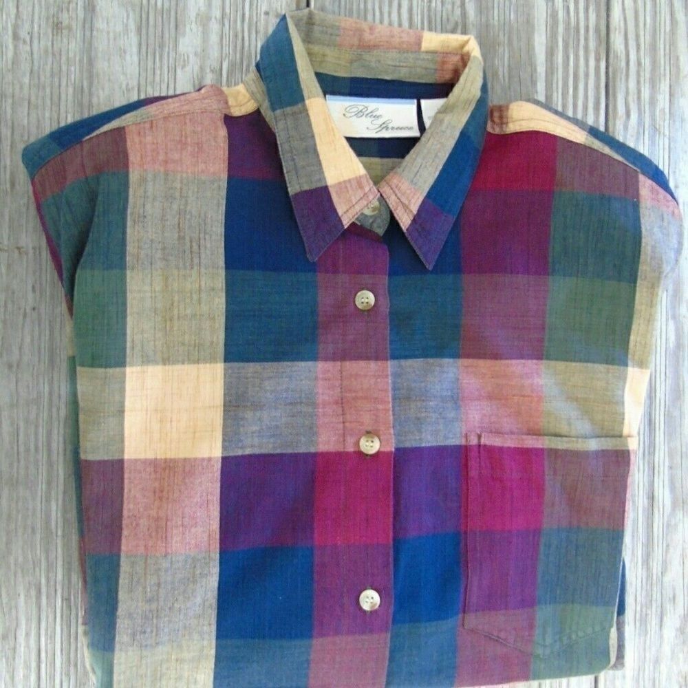 Vintage Boyfriends Shirt Multi Color Plaid Cotton